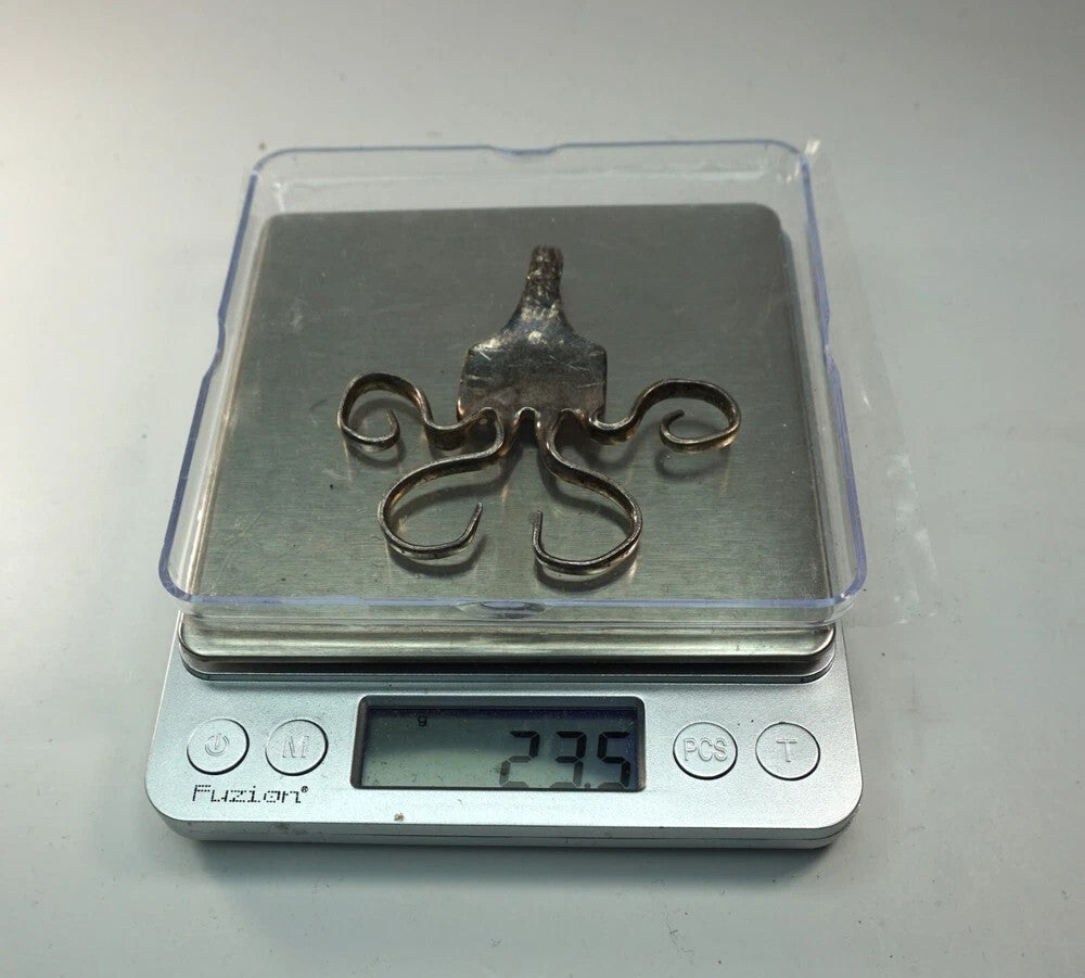 Hand Made Silverware Pendant 925 Sterling Silver Abstract Art 23.5g Vintage Fork