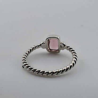 Sterling Silver Ring Pink Stone Rope Band 925 Size 7
