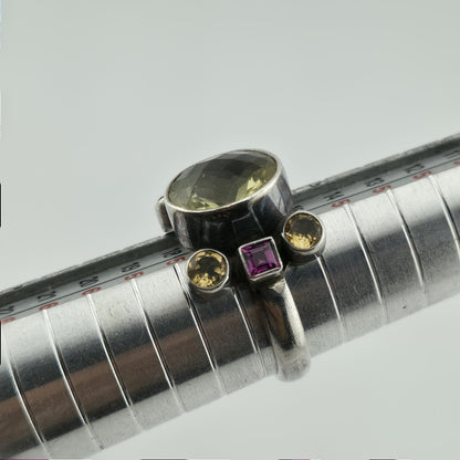 NICKY BUTLER NB Sterling Silver Green Purple  Gemstone Ring sz 7.75