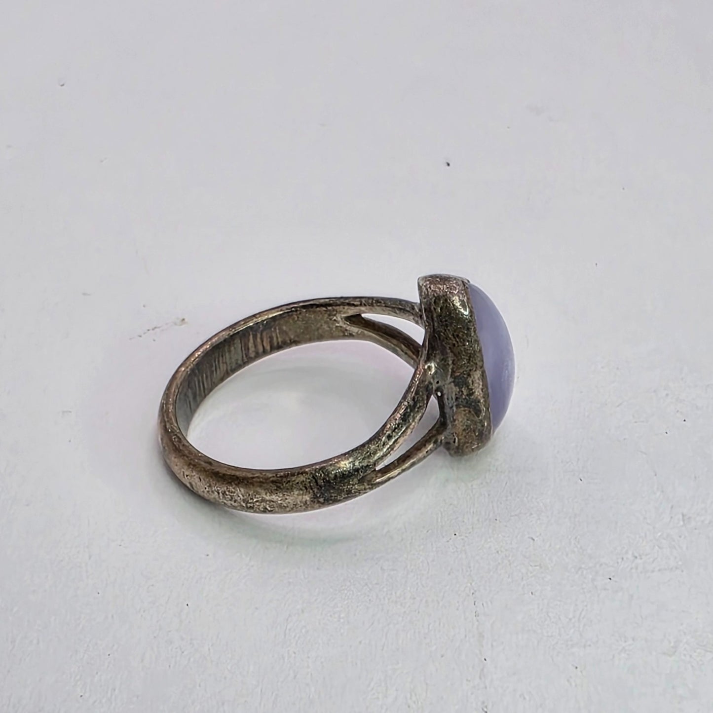 925 STERLING SILVER Ring purple marble Stone Art Deco Jewelry Vintage 5.75