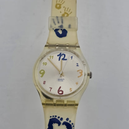 Swatch Watch SAUTE MOUTON Watch GK384 Foot Hand Print crayon 2002 New Battery