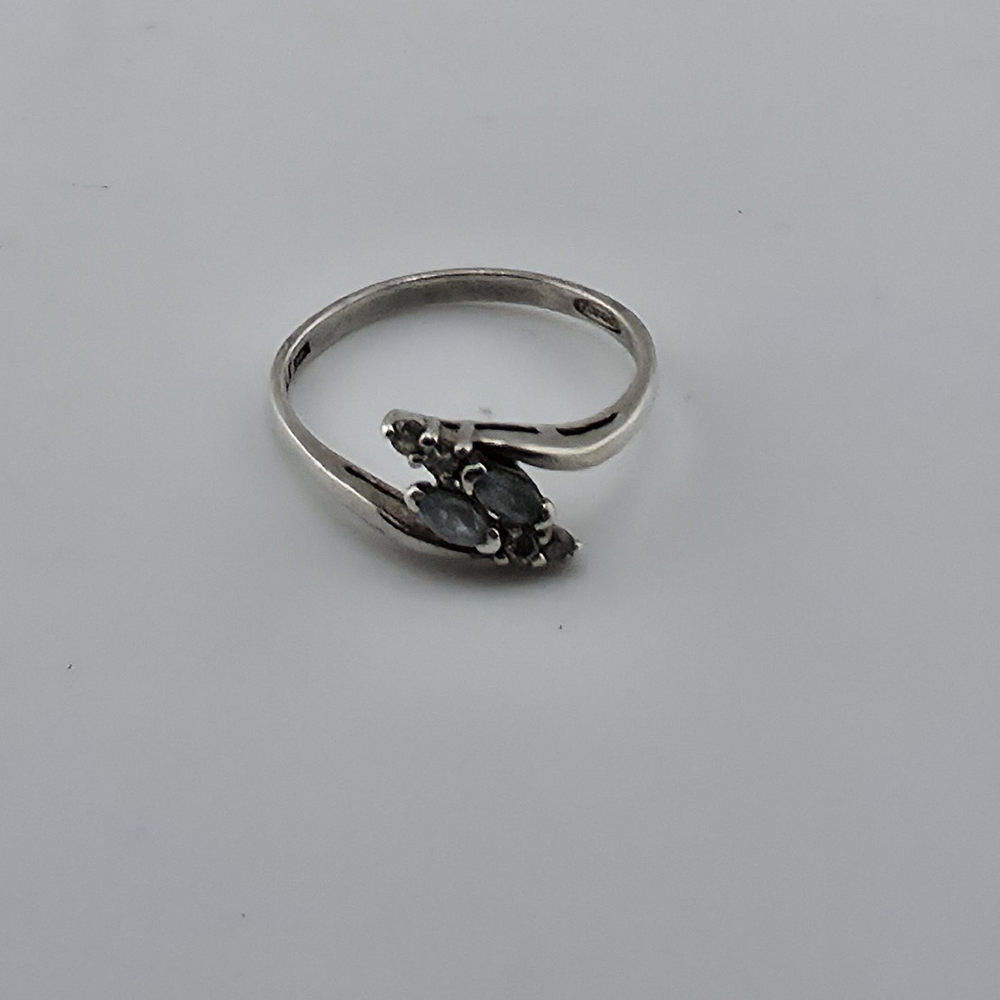 AVON Ring LT Sterling Silver Blue Topaz CZ White Gemstone 10.75 Vintage
