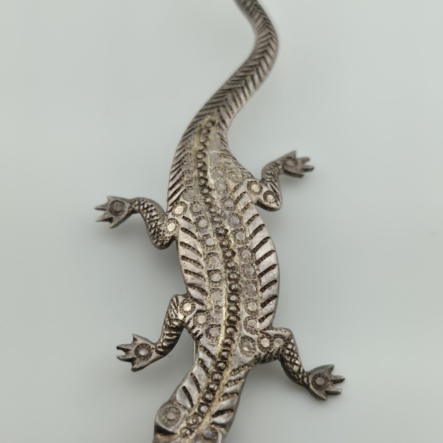 Sterling Silver 925 Lizard Pin Brooch 2.7" Patina Vintage Animal Jewelry