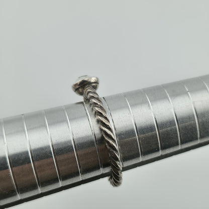 sterling Silver Art Deco rope Ring Bezel Set Rhinestone Stackable Minimalist 9