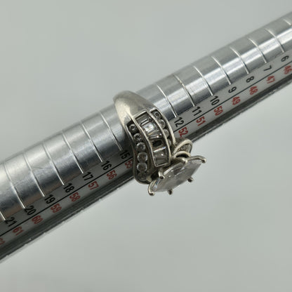 Sterling Silver Ring Marquise Clear Stone Baguette Design Size 6.75 Vintage 925