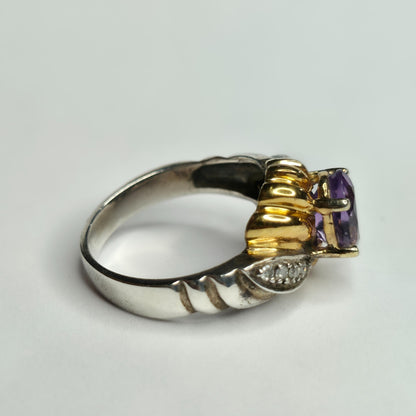 Sterling Silver 925 Ring  Gold Plating Purple Amethyst  YKL 6.25  Vintage