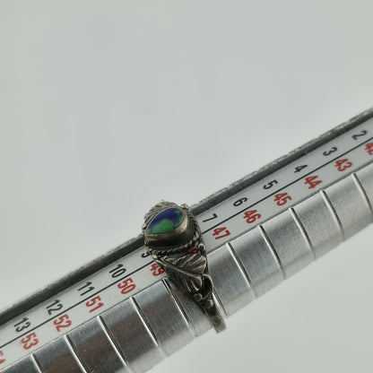 925 Sterling Silver Ring floral green Blue stone Teardrop Size 4.5