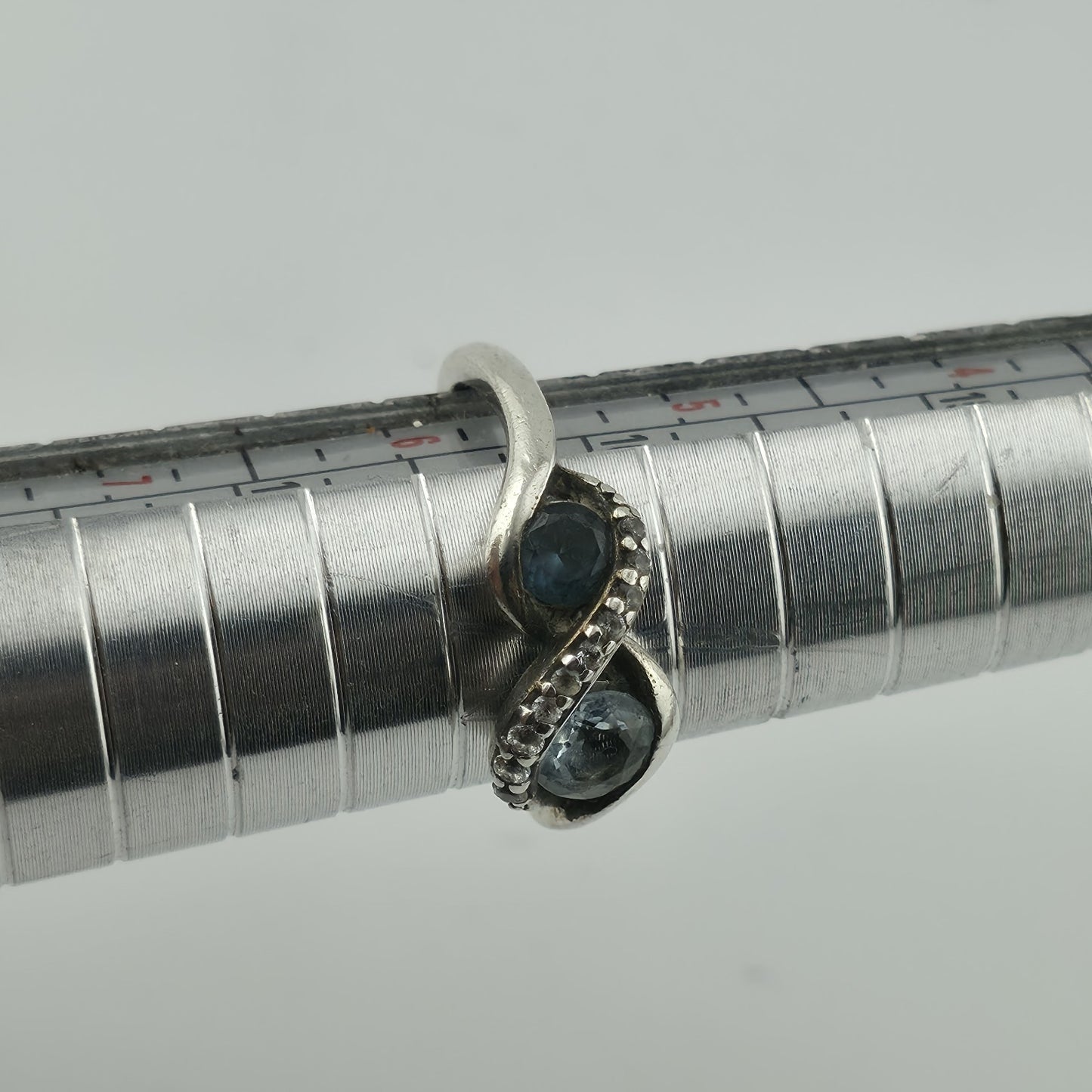 Brilliance 925 Sterling Silver Genuine Blue Topaz White Sapphire Bypass 5.75