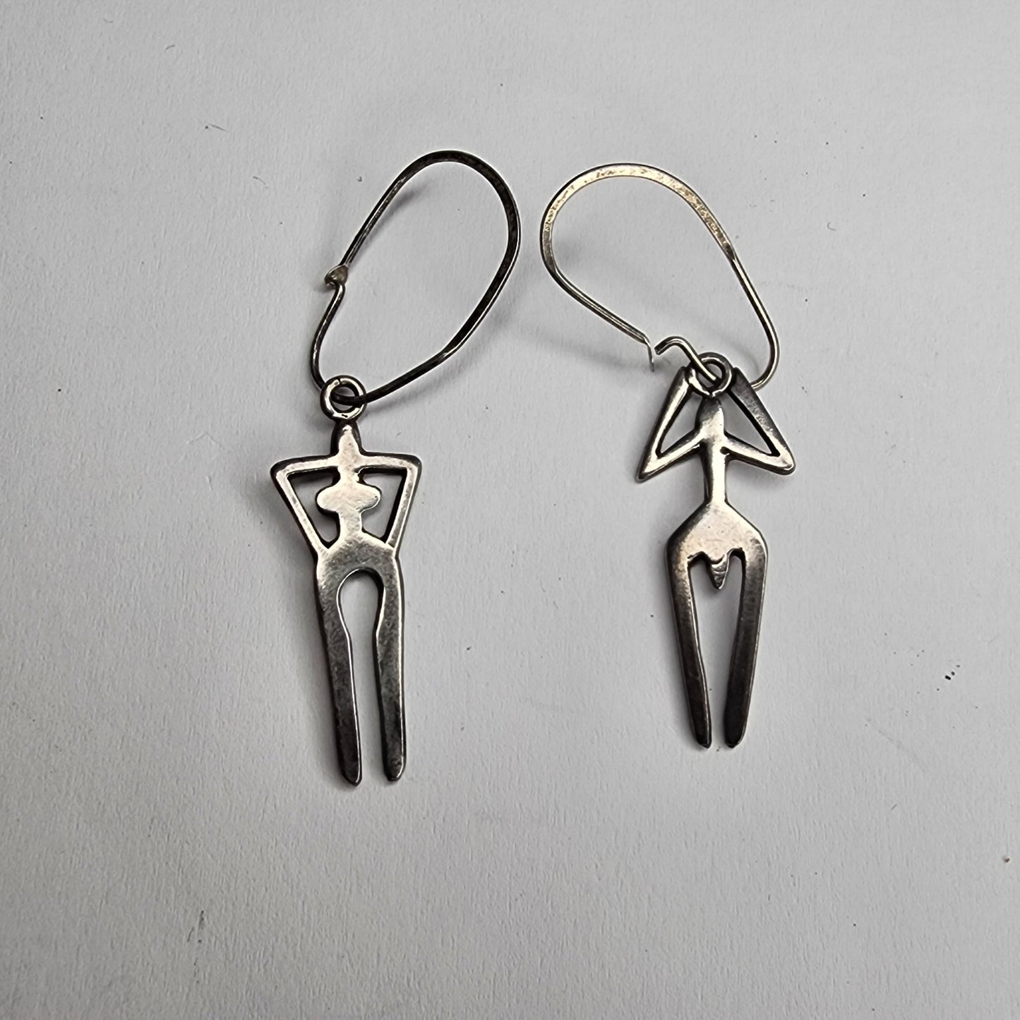 925 Sterling Silver Earrings Abstract Human Figure Unique Artisan Dangle Vintage