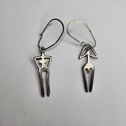 925 Sterling Silver Earrings Abstract Human Figure Unique Artisan Dangle Vintage