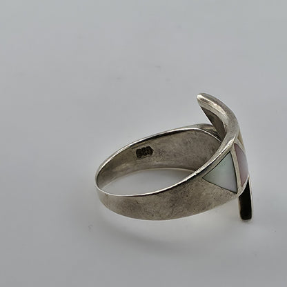 Sterling Silver 925 Multi-Stone Inlay Wrap Ring Size 6.75 Artisan