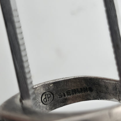 Ring Modernist Sterling Silver green Malachite Band  7 Chipped Stone Vintage