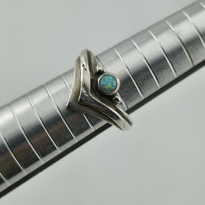 925 Sterling Silver V Shape White Lab Opal Silver Chevron Rings 8.25