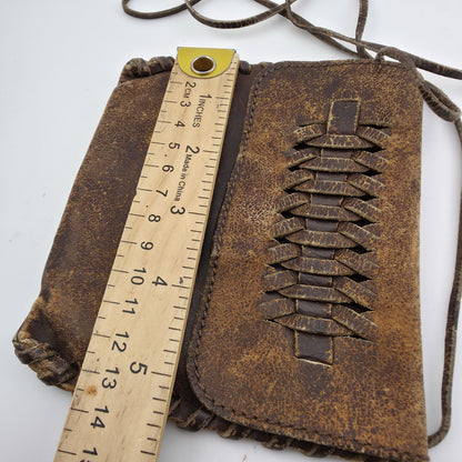 Purse Tiny Crossbody Sandalwood Cowhide Leather made in Brazil Vintage Worn 5x5