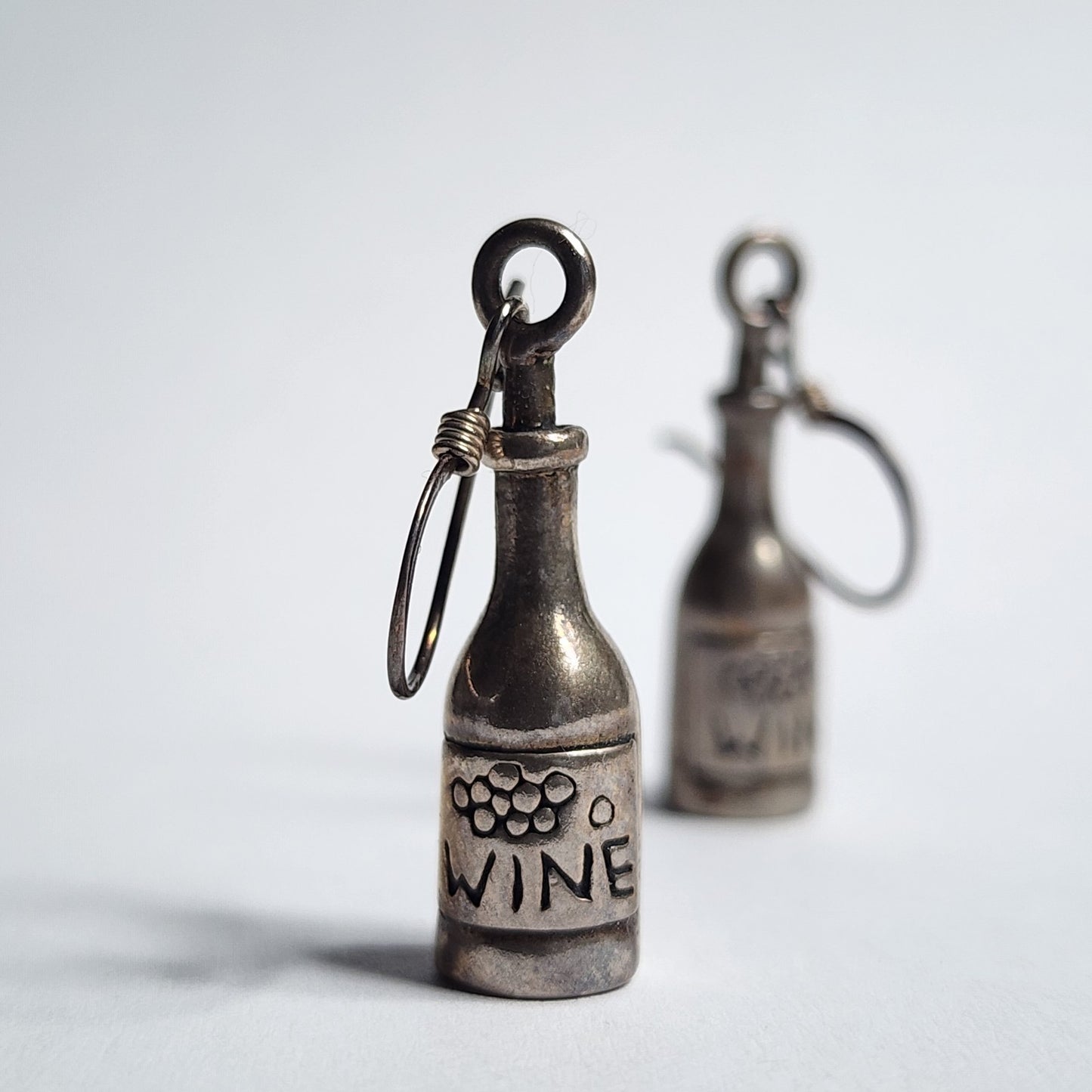 925 Sterling Silver Earrings Wine Bottles Hooks  Tarnish patina Tested