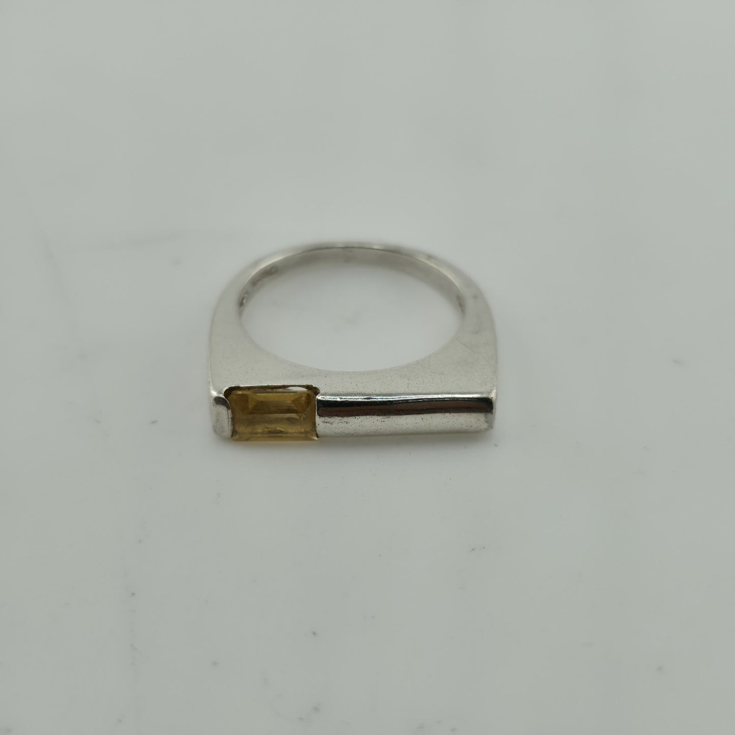 Sterling Silver Ring Yellow Stone Horizontal  Med Century Vintage 5.75 Unique