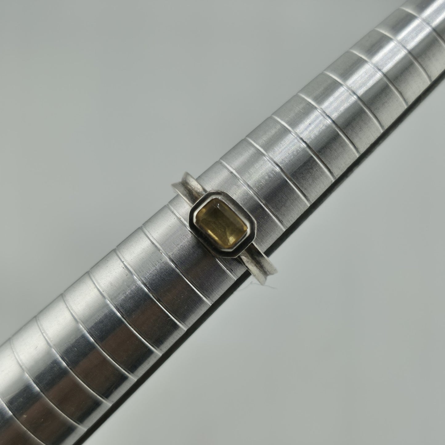 925 Sterling Silver Ring Yellow Gemstone Rectangle  Sz 5.75 Vintage