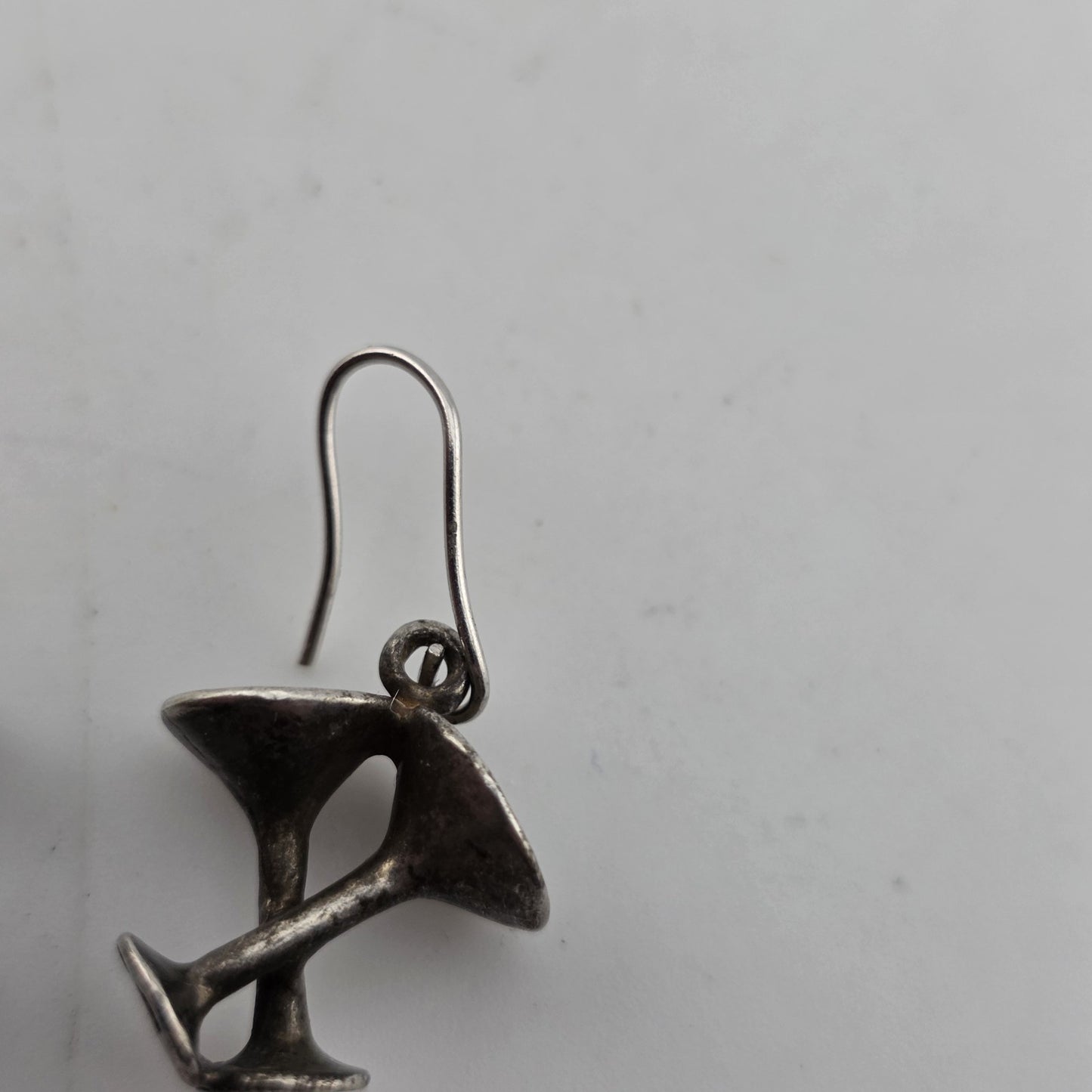 Sterling Silver Earrings 925 Vintage Martini Glass Drop Vintage Patina Signed