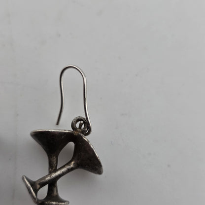 Sterling Silver Earrings 925 Vintage Martini Glass Drop Vintage Patina Signed