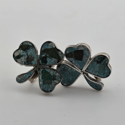 Vintage EARRINGS TAXCO Mexico INLAID TURQUOISE Sterling Silver 925 SHAMROCK