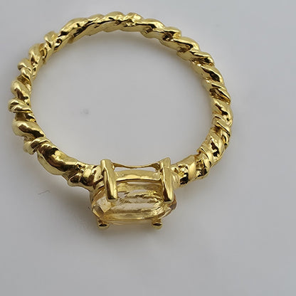 Natural Citrine Ring 925 Sterling Silver Size 6.5 Rope Twist Band Oval Gemstone