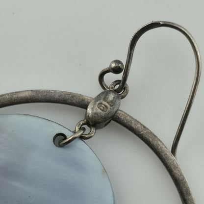 Sterling Silver Open Circle Drop Earrings Blue Disc Dangle 1.4 Artisan Minimal