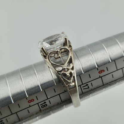 Chateau D'Argent Ring 2.5ct Zirconia Sterling Silver 6.75 Vintage HeartOpen Work