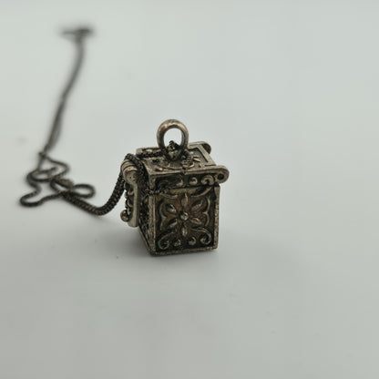 Vintage Sterling Silver Prayer Box Charm Pendant Cross Christian 925 16" Necklac