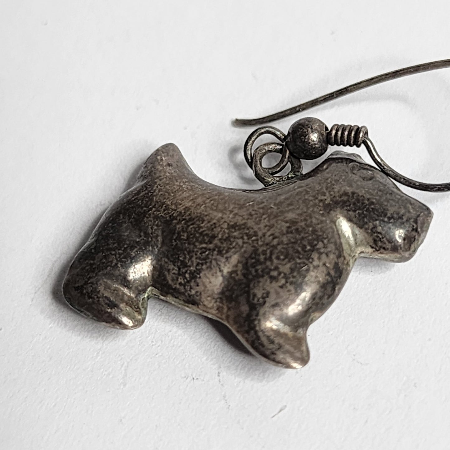 925 Sterling Silver Earrings Scottish terrier Dog Vintage Hollow Tarnish patina