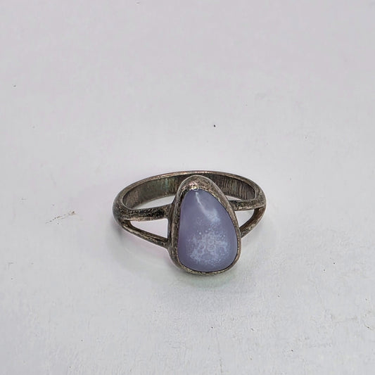 925 STERLING SILVER Ring purple marble Stone Art Deco Jewelry Vintage 5.75
