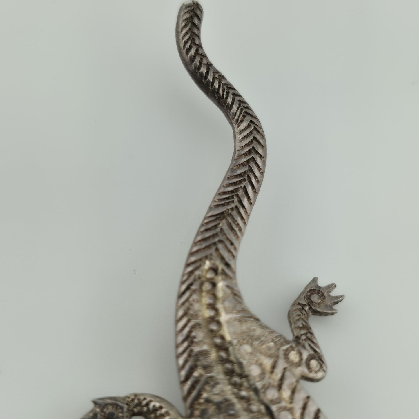 Sterling Silver 925 Lizard Pin Brooch 2.7" Patina Vintage Animal Jewelry