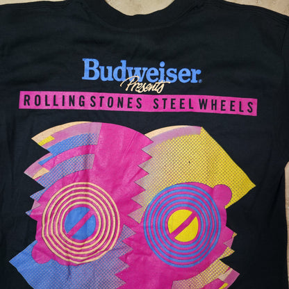 Vintage 1989 Rolling Stones Steel Wheels Tour Shirt Mens Medium Black 50/50 USA Brockum