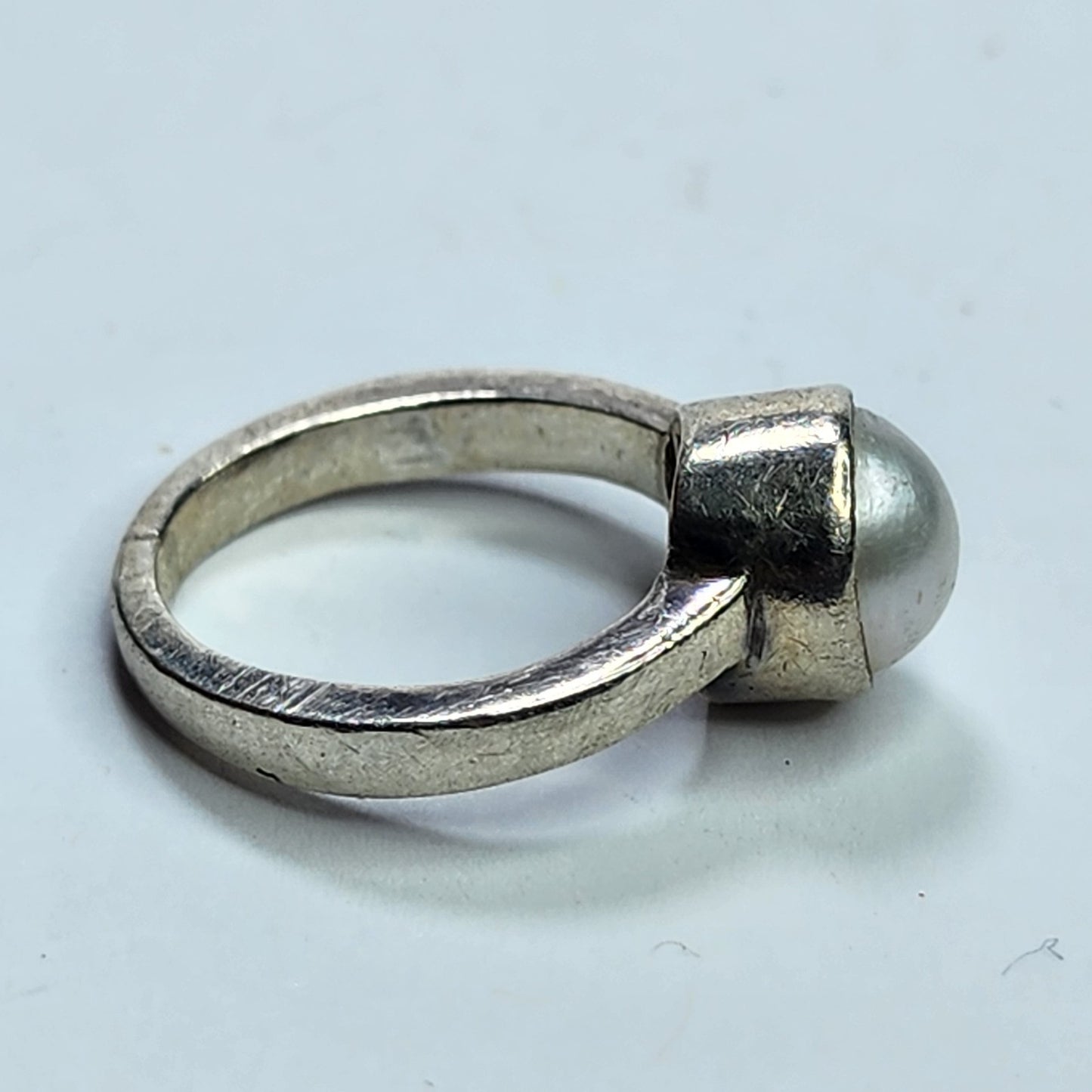 Solitaire Ring Natural Freshwater Pearl Size 5.25 925 Sterling Silver Vintage