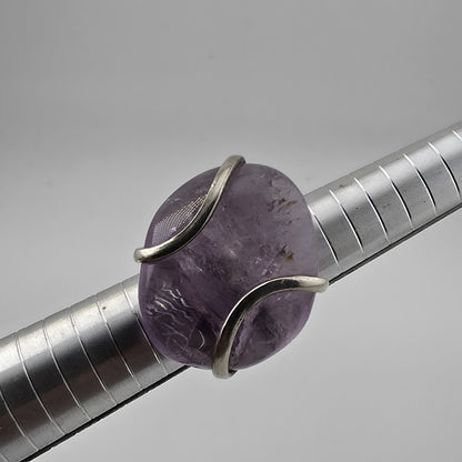 Vintage Bali Amethyst Chunky Ring 950 Silver Modernist Statement Size 9