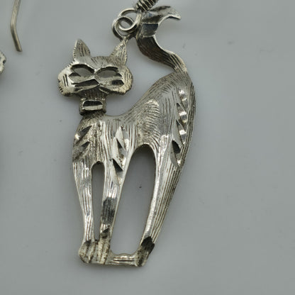 Sterling Silver Modernist Kitty Cat MCM Dangle Hook Earrings 4g 925 NF Vintage