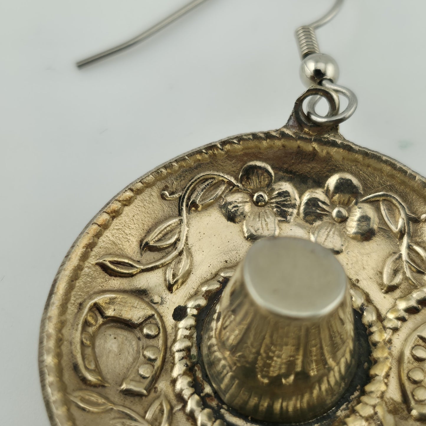 Mexico Silver Sombrero Hat Dangle Earrings Southwestern  Vintage