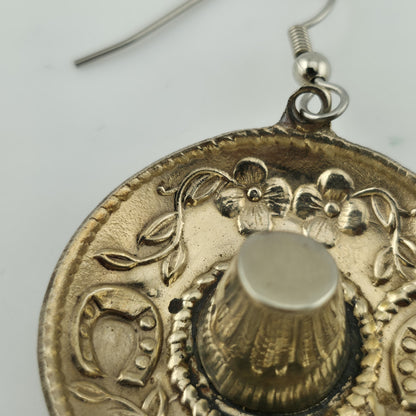Mexico Silver Sombrero Hat Dangle Earrings Southwestern  Vintage