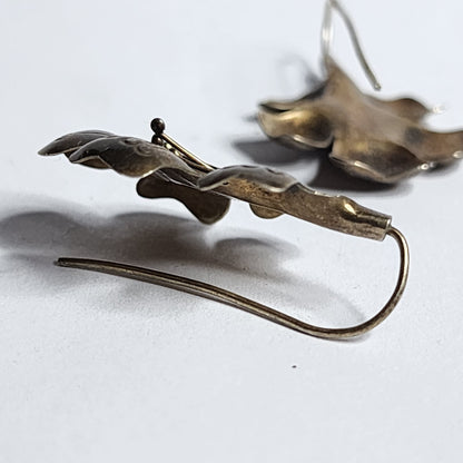 VINTAGE 1980S 925 STERLING SILVER FUSCHIA FLOWER EARRINGS Hook Tested