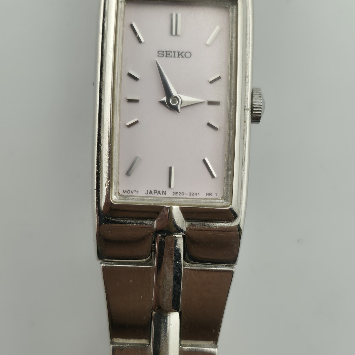 Seiko Watch Ladies Pink Dial Stainless Steel Quartz 2E20-3241 HR 1 Size 5 1/2" Vintage