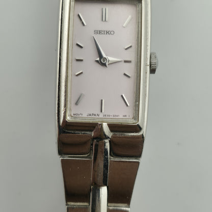 Seiko Watch Ladies Pink Dial Stainless Steel Quartz 2E20-3241 HR 1 Size 5 1/2" Vintage