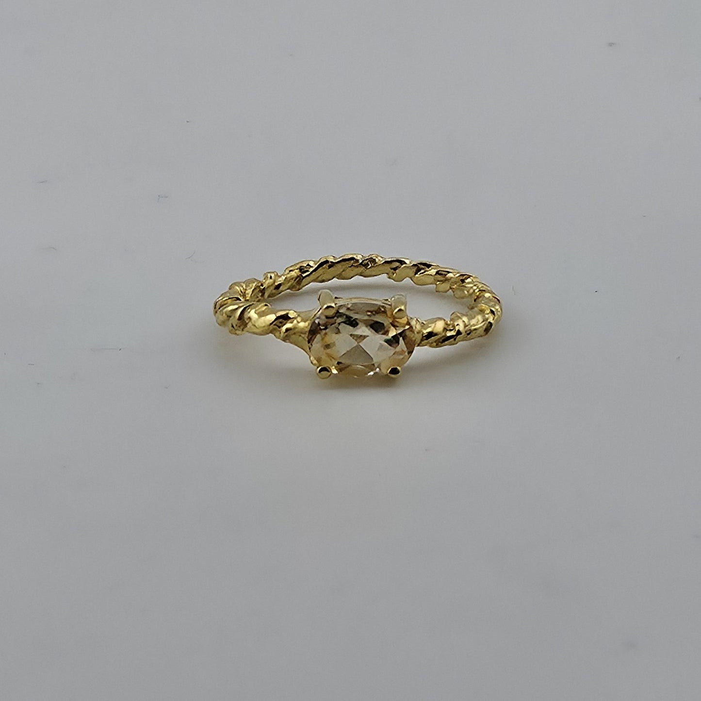 Natural Citrine Ring 925 Sterling Silver Size 6.5 Rope Twist Band Oval Gemstone