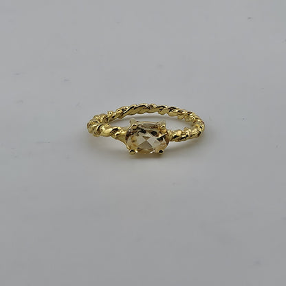 Natural Citrine Ring 925 Sterling Silver Size 6.5 Rope Twist Band Oval Gemstone