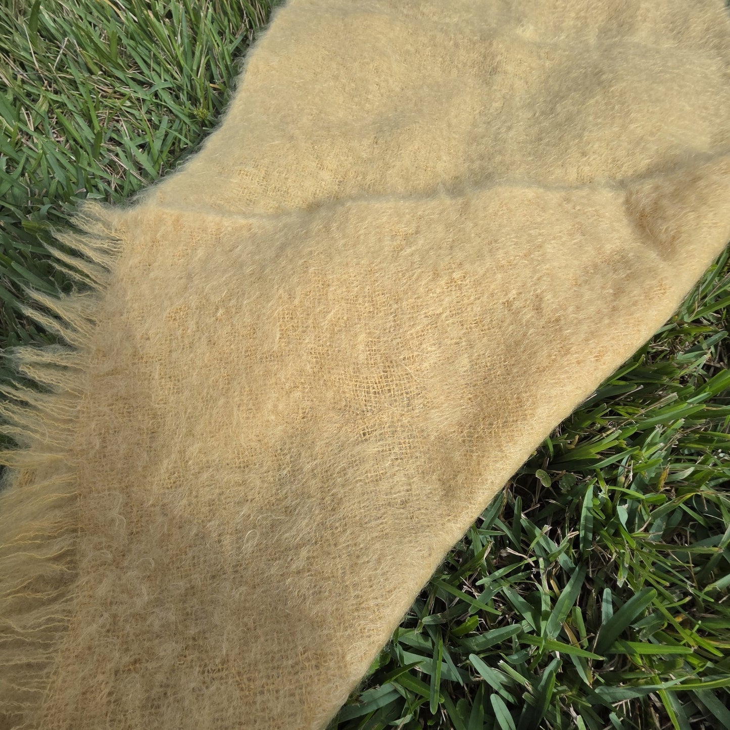 Craig Na Creidhe Scarf Vintage Mohair Wool Blend Yellow Fringed 70”x21” Vintage