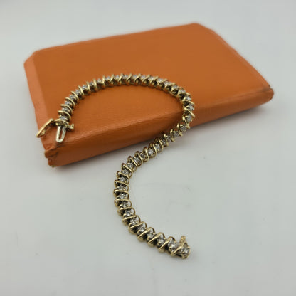 14k Yellow Gold 1.50CT Round Cut Diamond "S" Link S Figure Tennis Bracelet 7"