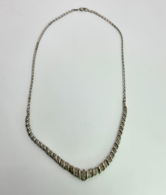 925 Sterling Silver Heng Ngai Necklace Genuine Diamond 1/2 Ct V Shape Vintage