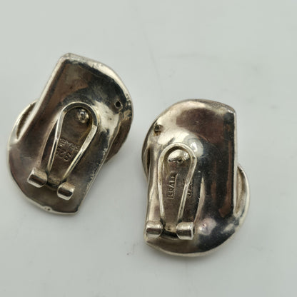Sterling Silver Earrings 925 Israel Puff Hollow Abstract Vintage Rare