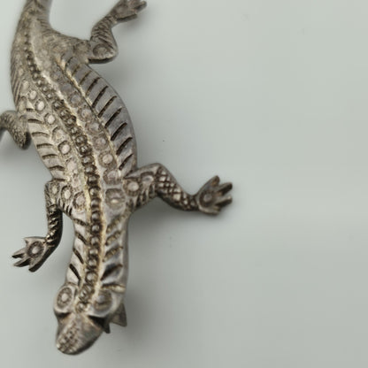Sterling Silver 925 Lizard Pin Brooch 2.7" Patina Vintage Animal Jewelry