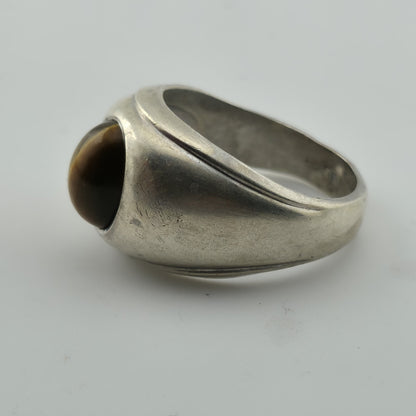 STERLING Silver Ring NATURAL TIGERS EYE Size 8 9gr Chunky Cigar Ring