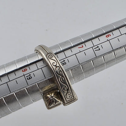 Sterling Silver Rinf Etched Bypass Size 9 Adjustable Vintage