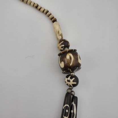 Tribal Necklace Tibetan dZi African Batik Beads Vintage 30in